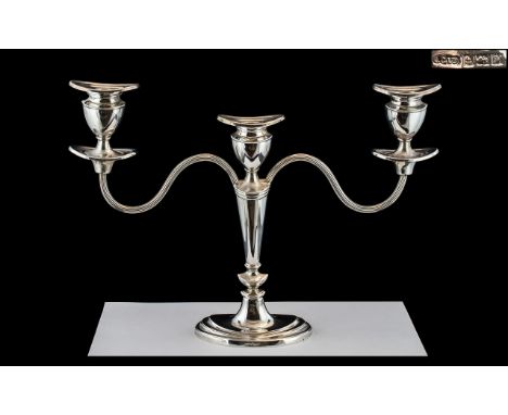 Queen Elizabeth II Sterling Silver 2 Branch Candelabra with Detachable Nozzles, Raised on Oval Stepped Base. Hallmark Birming