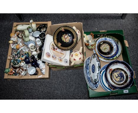 Large Collection of Plates, China &amp; Pottery, comprising three boxes containing: assorted cabinet plates, willow pattern, 