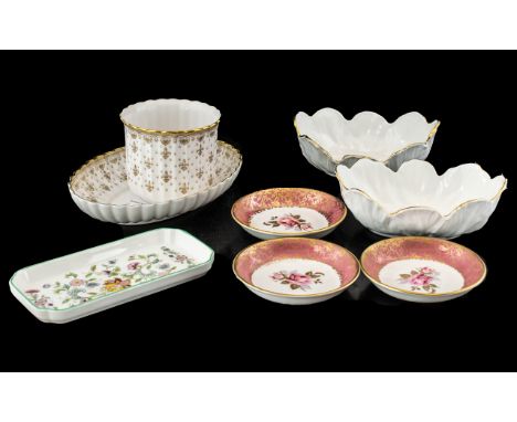 Collection of Eight Assorted Bone China Dishes, comprising a Minton Haddon Hall tray, two Spode Gold Fleur de Lys dishes, two