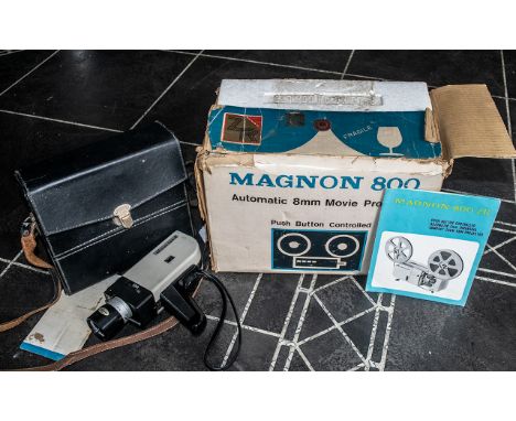 Magnon 800 Automatice 8mm Movie Projector &amp; Screen together with Chinon Facel II video camera in carry case.