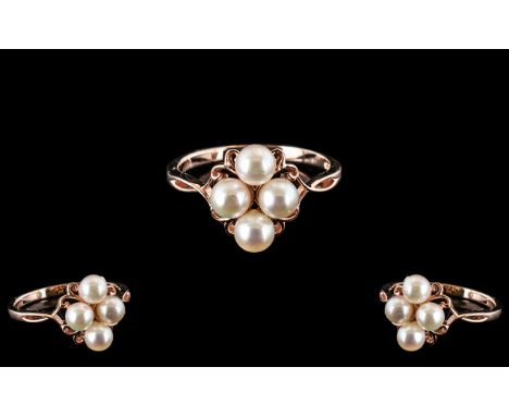 Japanese Akoya Pearl Cluster Ring, four of the much admired and respected Akoya pearls, with beautiful lustre, set in a lozen