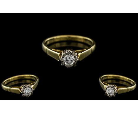 18ct Gold Attractive Single Stone Diamond Ring, marked 18ct to interior of shank; the round brilliant cut diamond of good col