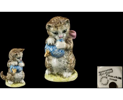 Beswick Beatrix Potter Figure ' Miss Moppet ' First Variation - Mottled Brown Cat. BP1A, Issued 1954 - 1978. Modeller A. Gred