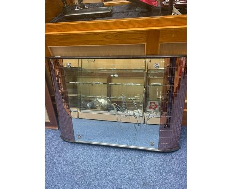 Large Art Deco Mirror with coloured panels to the sides, and images of birds and foliage etched to the clear glass; 36 inches