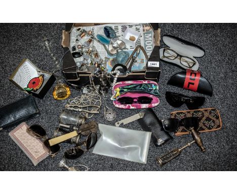 Box of Assorted Items, including costume jewellery, fashion items  comprising Police sunglasses in box, ladies fashion sungla