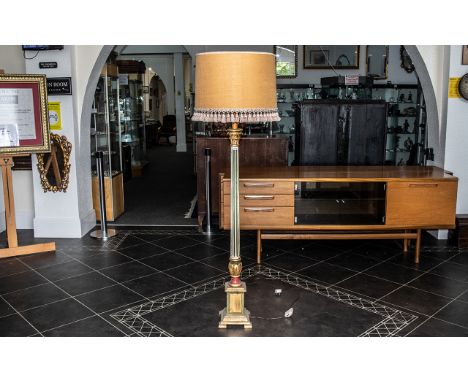 Carved Wood and Gesso Decorated Italian Standard Lamp of Typical Form, with a Fluted Column on a Square Base with Shade. 72 I