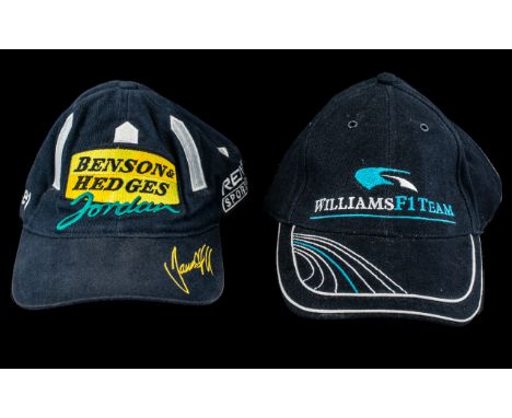 Two Formula One Caps, Williams F1 Team, navy blue with light blue and white design, complete with original labels, and Benson