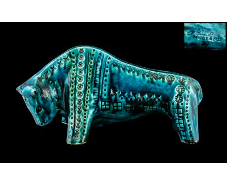 Large Modernist Retro Art Pottery Bull, By Jema, Holland No 79, Length 14 Inches