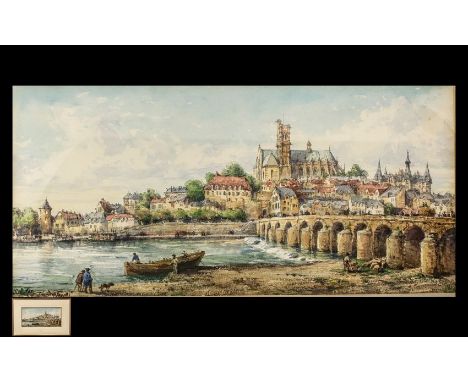 Conrad Hector Rafaele Carelli 1869-1956, Listed Artist, Watercolour 'The Bridge at Nevers'.  Signed by Artist to lower left. 