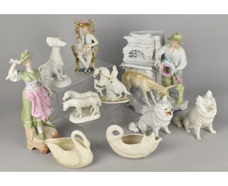 A Collection of Various Bisque Porcelain Figures, Dogs etc (Various Condition)