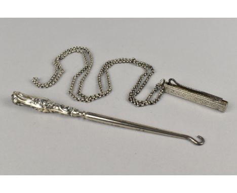 A Victorian Silver Chatelaine Attachment Multitool with Folding Button Hook (Missing Other Folding Tool), Birmingham Hallmark