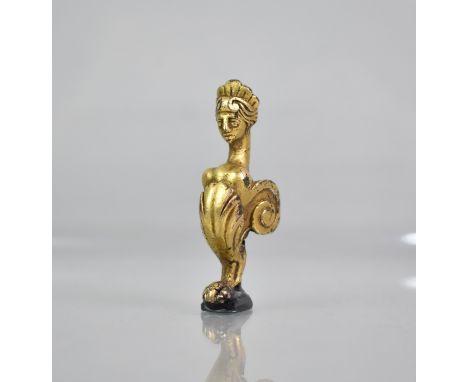 A Gilt Bronze Seal Modelled as Ship Bow Figurehead Bearing Intaglio Seal of a 17th Century Helmeted Soldier, 5cm high