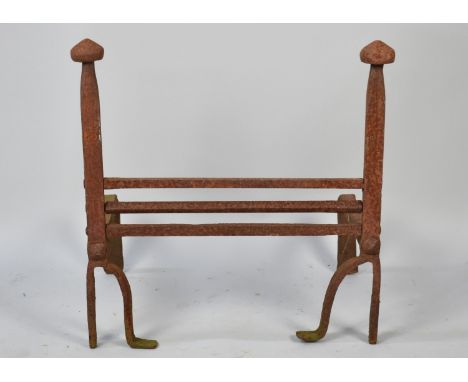 A Vintage Wrought Iron Fire Basket Stand, 54cm wide and 55cm high (Somewhat Rusted)