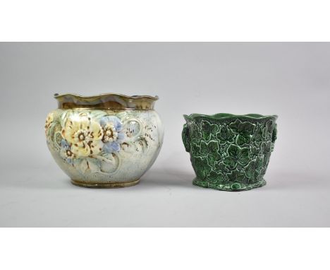 A Sylvac Green Glazed Planter and a Floral Decorated Example by Art 7
