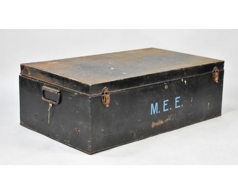 A Vintage Metal Traveling Trunk, Monogrammed M.E.E.