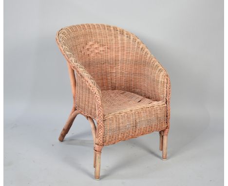 A Mid Century Pink Painted Loom Child's Chair, 50cm high