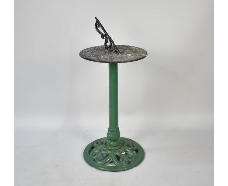A Green Painted Cast Metal Sundial, 81cm high