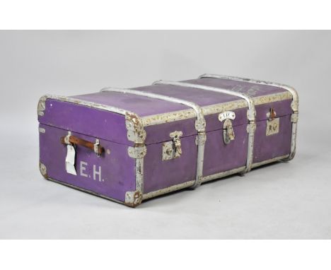A Painted Metal Banded Travelling Trunk, with Label "Liz"
