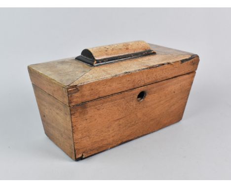 A 19th Century Mahogany Sarcophagus Shaped Tea Caddy for Restoration, 24.5cm Wide