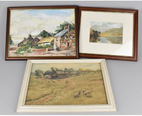 A Framed Watercolour, Rural Farm Scene with Cottage and Sheep, Signed Barter, Subject 33.5x23cm, A Framed Oil on Board, Rural