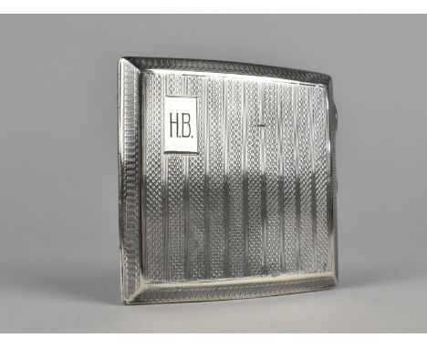 A Silver Cigarette Case by Joseph Gloster Ltd with Engine Turned Decoration and Monogrammed HB,114g 9.5x9cm
