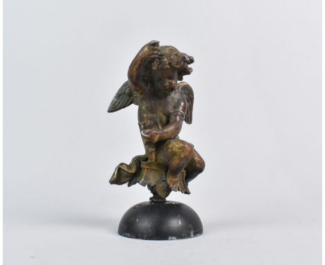 A Bronze Spelter Figure of a Seated Cherub in the French Style Probably Finial for Architectural Clock, 13.5cm High