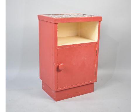 A Small Painted and Tile Topped Bedside Cabinet, 39x29x61cm high