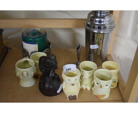 Mixed Lot:  Egg cups, pen stand, chrome cocktail shaker etc