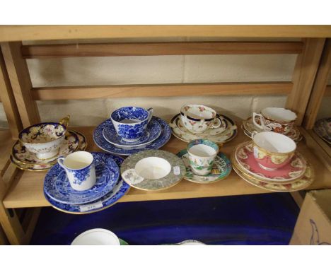Collection of various cups and saucers to include Worcester, George Jones Abbey pattern, Crescent wares, Coalport and others