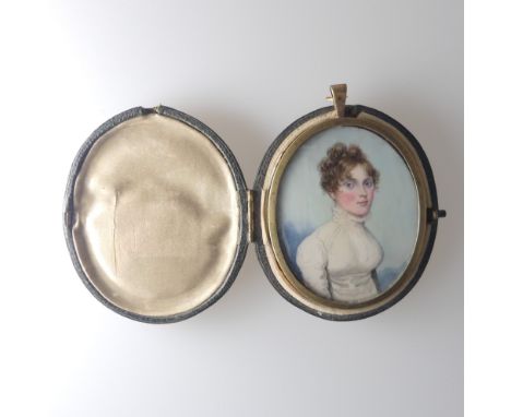 Frederick Buck (Irish, 1771-1840), Portrait Miniature of a Lady in white dress, watercolour on ivory, oval, 6.25cm x 5cm, in 