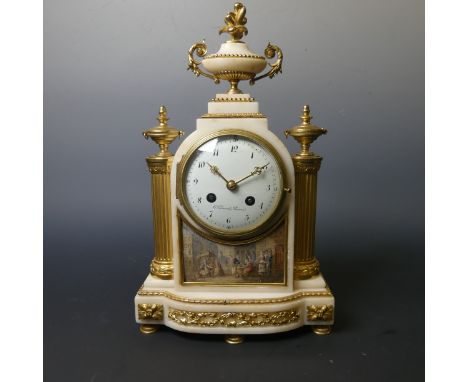 A 19th century French white marble and ormolu Mantel Clock, by C. Clements A. Paris, with eight-day movement signed Samuel Ma