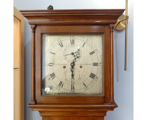 A 19th century Channel Islands oak 8-day longcase clock by T. &amp; A. Naftel, with two-weight movement striking on a bell, t