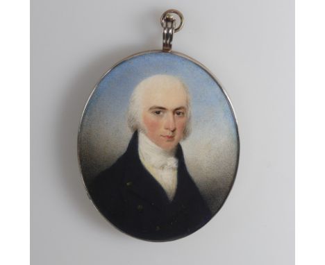 Thomas Hargreaves (British, 1774-1846), Portrait Miniature of a Gentleman wearing a dark coat and white knotted cravat, water