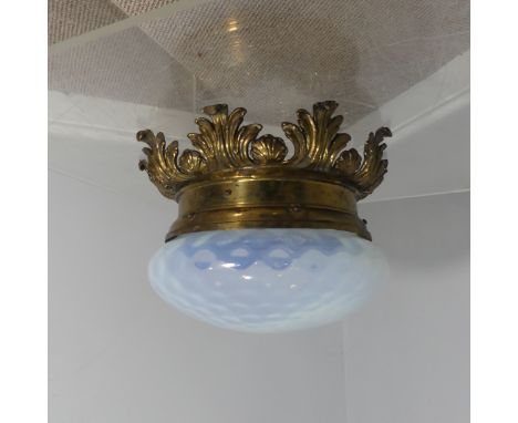 A gilt brass Ceiling Light with opalescent glass shade, W 33 cm x H 24 cm x D 33 cm. 