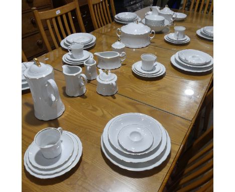 A large German Pelfmann Weiden (Julia) bone china six place dinner service with gold rim, inc dinner plates, breakfast plates