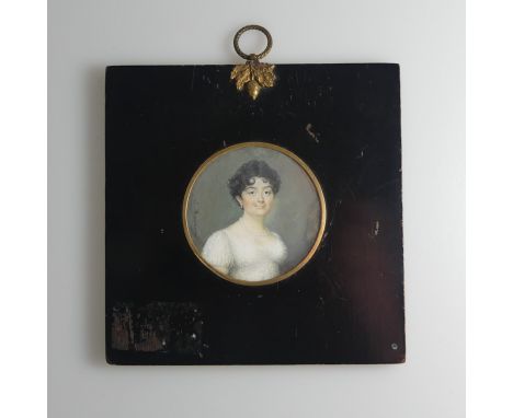 Attributed to Andre Leon Mansion, (French School, circa 1785-1834), Portrait Miniature of a Lady wearing white dress, half le