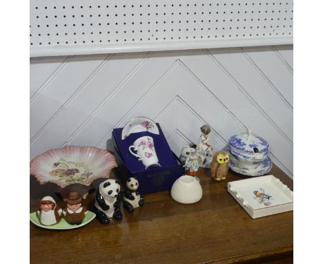 A quantity of Mixed Ceramics, including a Carlton Ware ashtray, footed Tazza and a Match Holder, novelty Salt and Pepper Shak