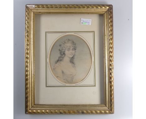 John Downman&nbsp;(1750-1824), a half-length portrait of Miss Medding, signed, inscribed and dated 1787, watercolour, 17.5cm 