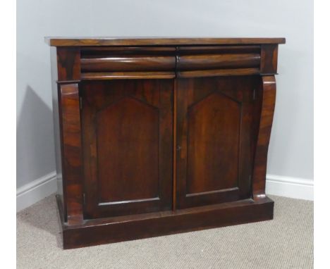 A Victorian rosewood Chiffonier, two drawers over two cupboard doors, raised on plinth base, W 100 cm x H 85 cm x D 41 cm. 