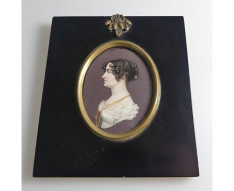 J. H. Gillespie (British/American, fl. 1810-1838), Portrait Miniature profile of a Lady in white dress, watercolour on card, 