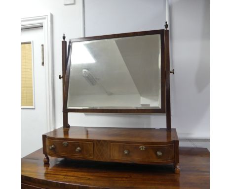 An Edwardian inlaid mahogany Dressing-table swing Mirror with decorative brass, over two trinket drawers with brass handles u