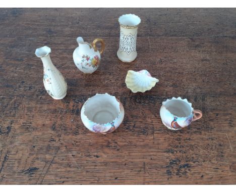 Five pieces of Worcester Royal Worcester blushware jug painted flowers 1094C19004.5" high Blushware Vase G364 slight chip to 