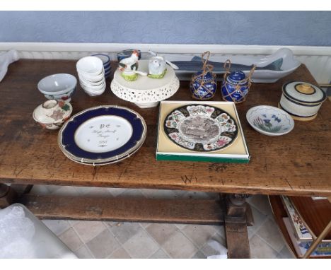 Highland stone ware fish plate, eight coalport avocado dishes, two Royal Worcester plates commemorating High Sheriff Powys 19
