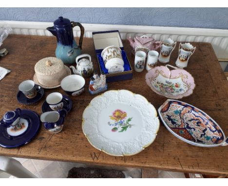 Coalport Commemorative mug Prince of Wales investiture boxed, Commemorative teapot 1902, Large Meissen plate with painted flo