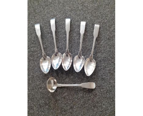 Five Georgian Scottish Silver fiddle desert spoons John Graham Edinburgh 1807 together with a Ladle T S Edinburgh 1823 7.1 oz