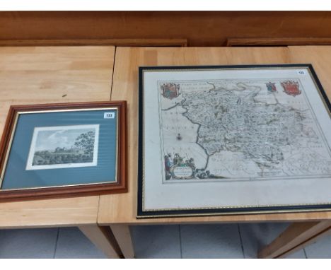 Johanne Blaeu 1676 coloured Map of Montgomeryshire  in a Hogarth frame20"x 24"L  together with a coloured print of Dolforwyn 