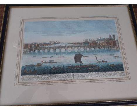 18th century coloured print of The north view of Westminster Bridge published by Laurie and whittle in a Hogarth frame.1794 2