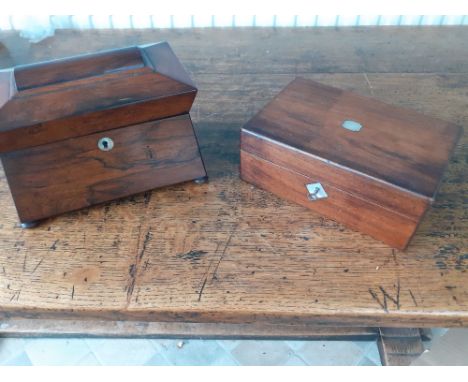 A regency rosewood tea caddy together with a later mahogany box 20/40