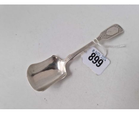 Victorian long handled engraved caddy spoon.  London 1853 By G B, J B