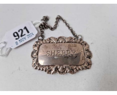Wine ticket for sherry with shell border.